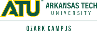 Logo of Arkansas Tech University Ozark Campus. "ATU" is in large green letters with yellow accents, and "ARKANSAS TECH UNIVERSITY OZARK CAMPUS" is written in smaller green letters to the right, known for its excellence among Arkansas online schools and programs for aspiring medical assistants.