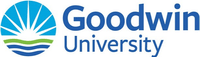 Logo of Goodwin University featuring a stylized sun rising or setting over blue and green waves, symbolizing water and nature. The words "Goodwin University" are written in blue to the right of the graphic.