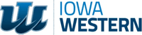 Logo of Iowa Western Community College shows stylized blue letters "IW" next to the words "Iowa Western" in blue font.