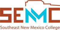 Logo of Southeast New Mexico College with the letters "SENMC" in bold. The "N" appears in a blue stylized form, resembling peaks. Below it reads "Southeast New Mexico College," a hub for top programs like online medical assistant programs. The outline of a state map is above the text.